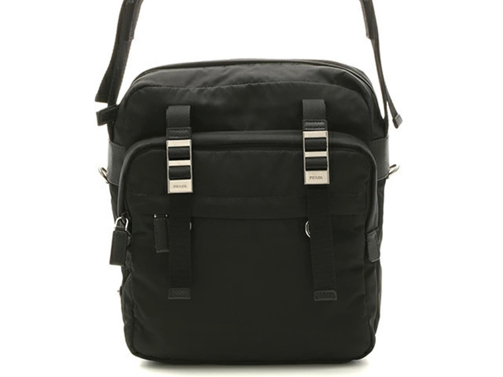 Prada Black tessuto messenger bag dual front buckle